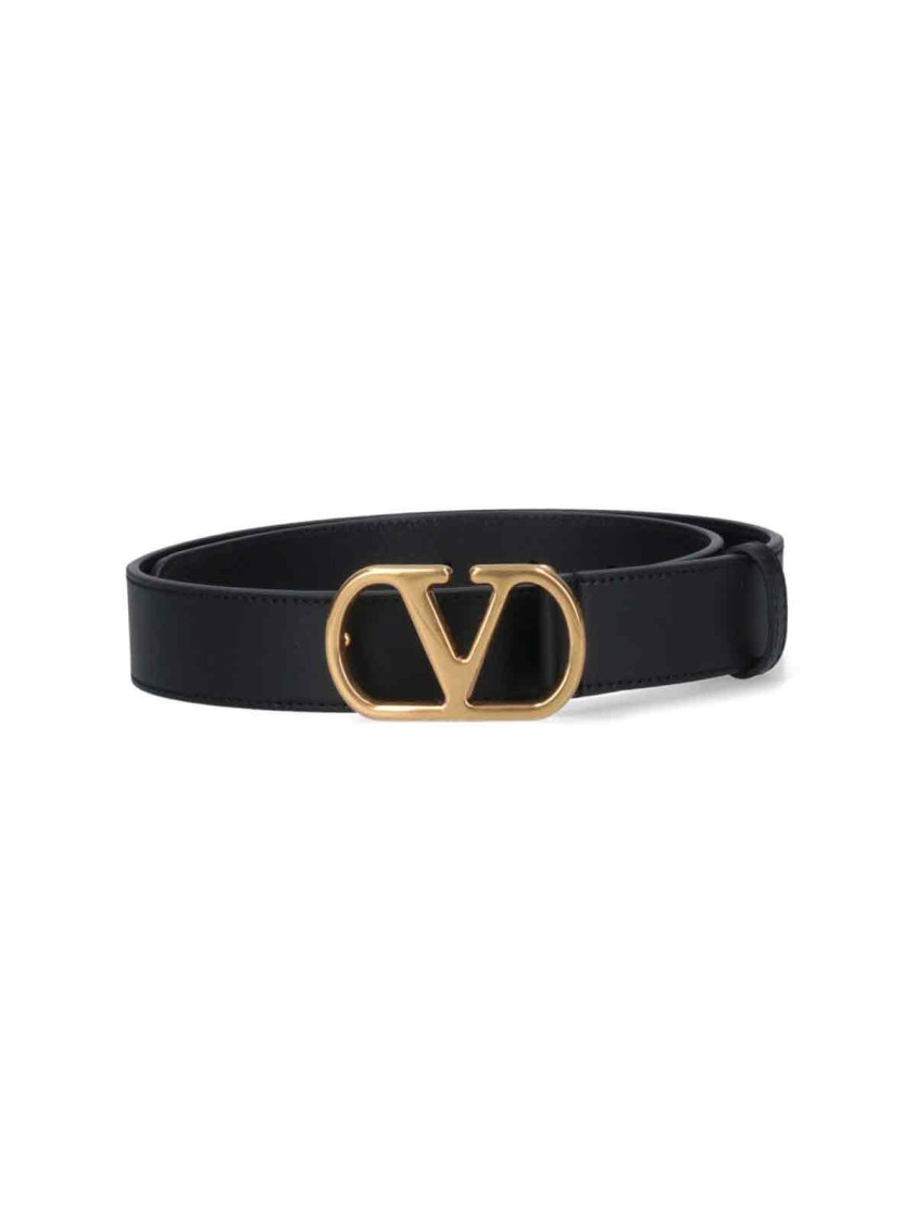 Valentino Adjustable Length Gold-tone Buckle Belts In Black