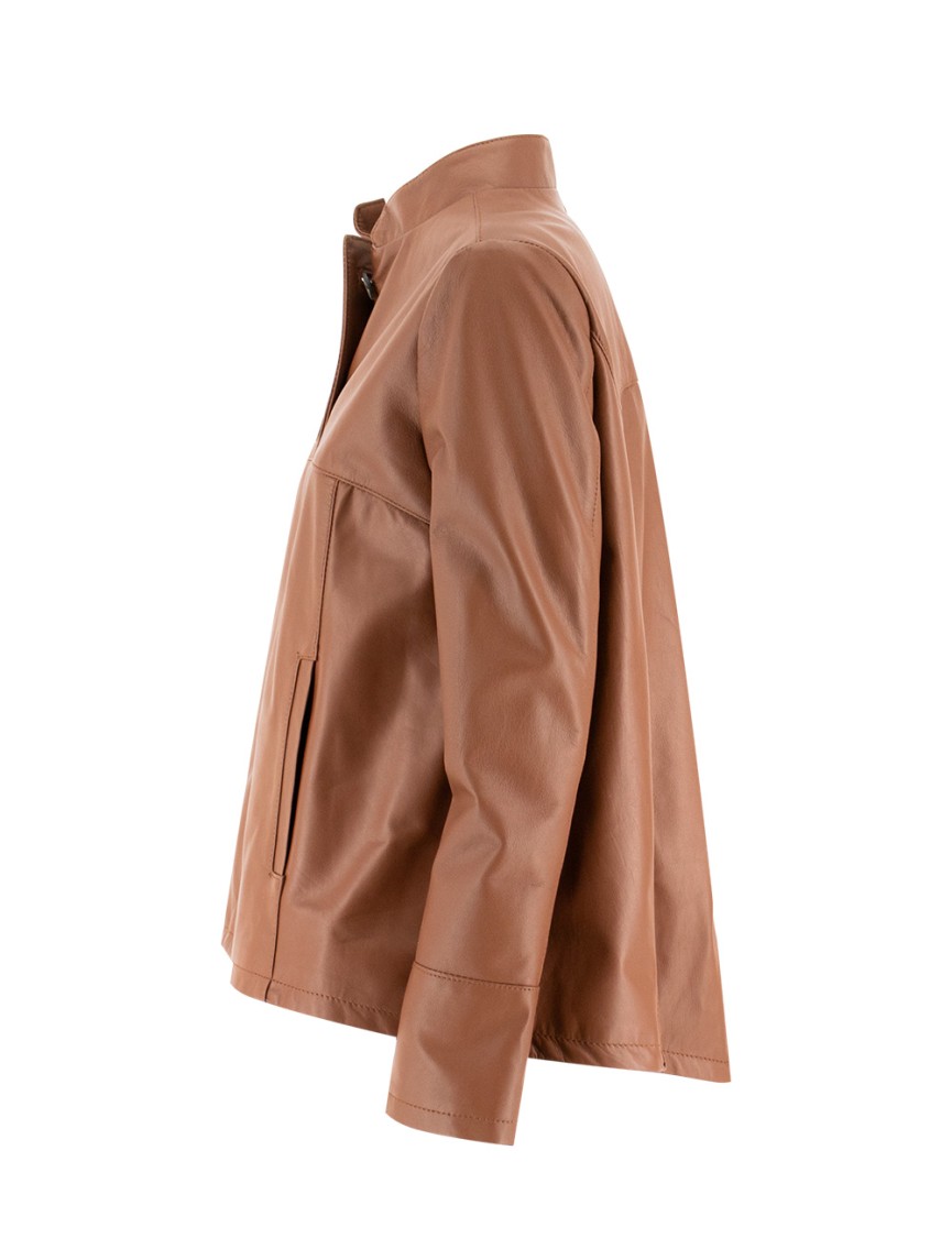Mono Brick Leather Jacket With Tailored Silhouette In Brown