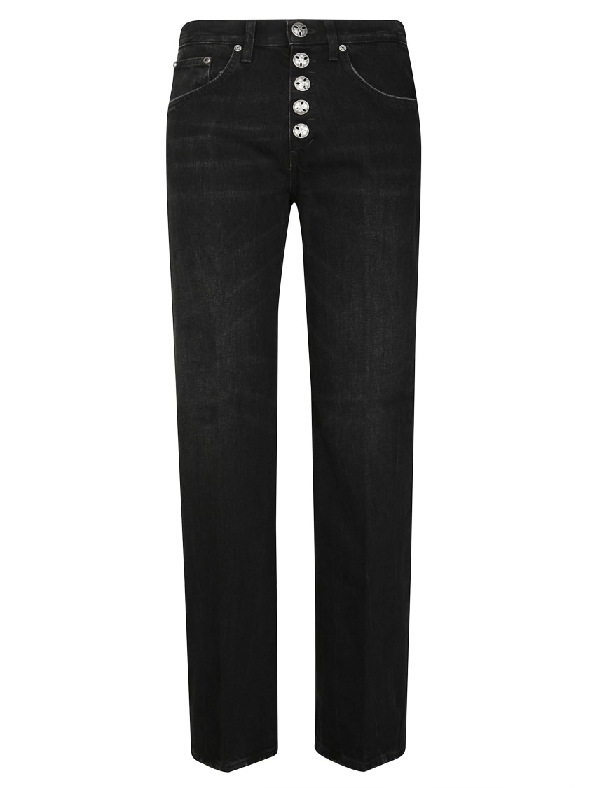 Dondup High-waisted Black Jeans With Decorative Button Fly In Black