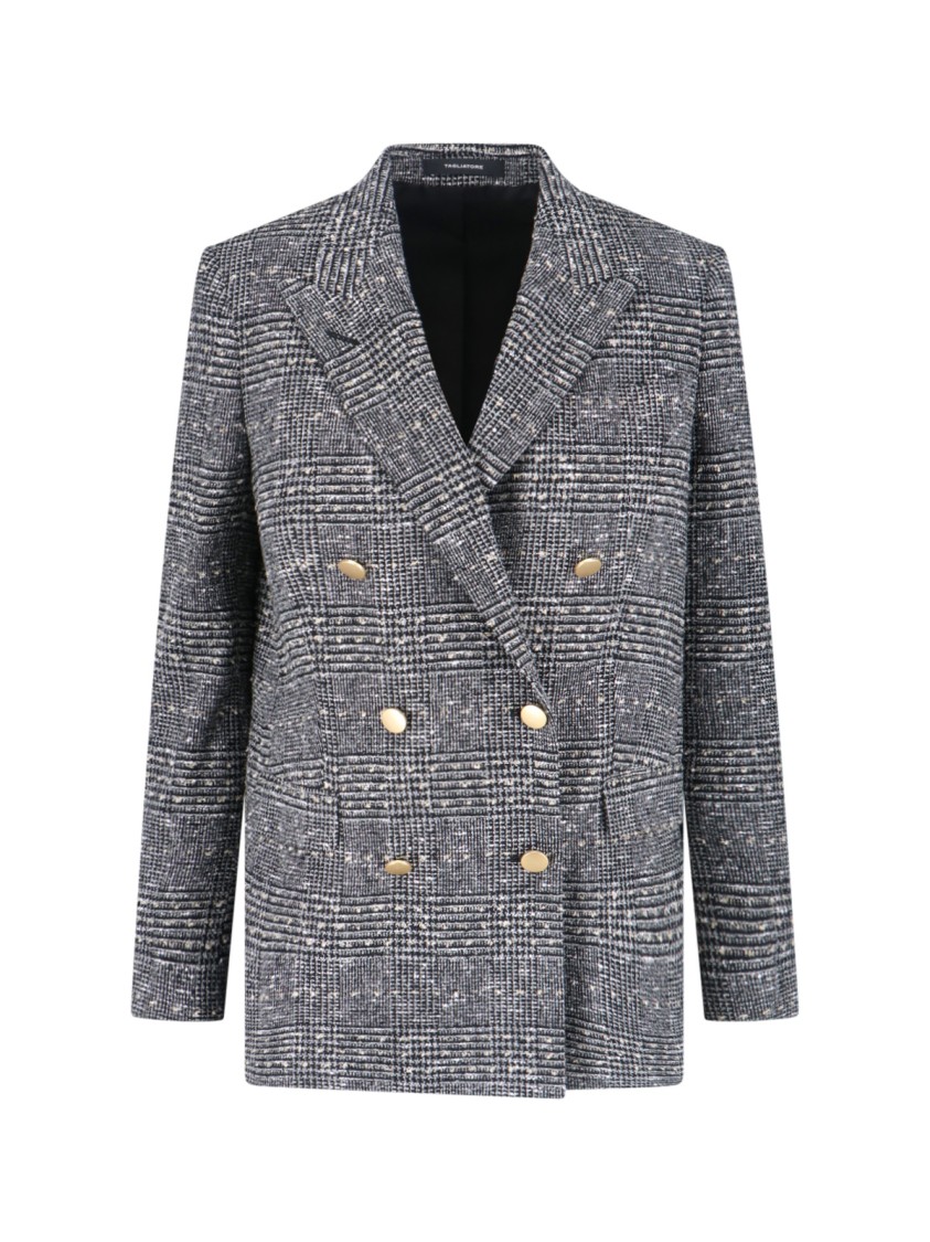 Tagliatore Tailored Double-breasted Jacket With Textured Plaid Pattern In Gray