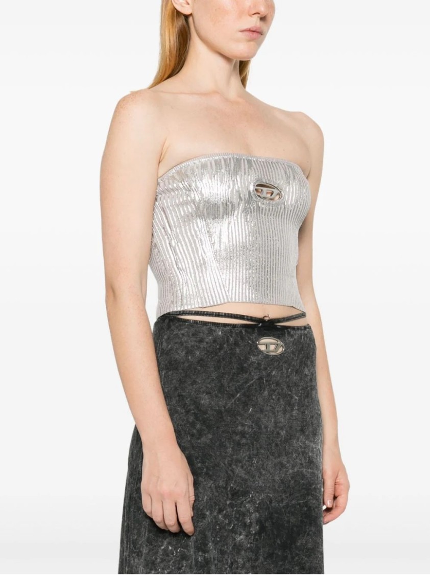 Shop Diesel Ribbed Cut-out Sweater With Metallic Sheen In Grey