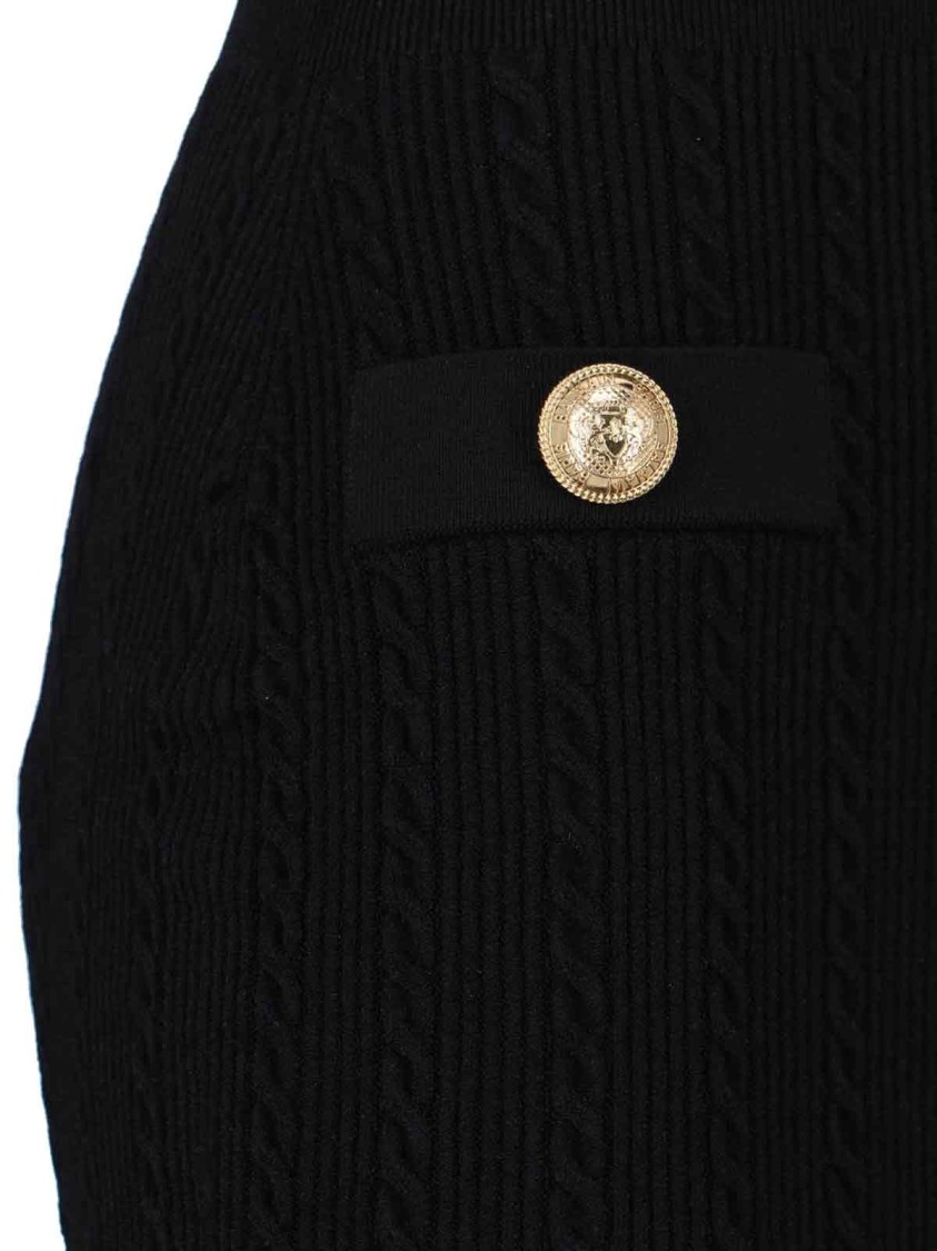 Balmain V-neck Buttoned Strong-shoulder Torsade Knit Mini Dress
