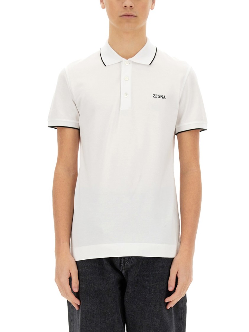 Shop Zegna Fitted White Polo With Classic Collar