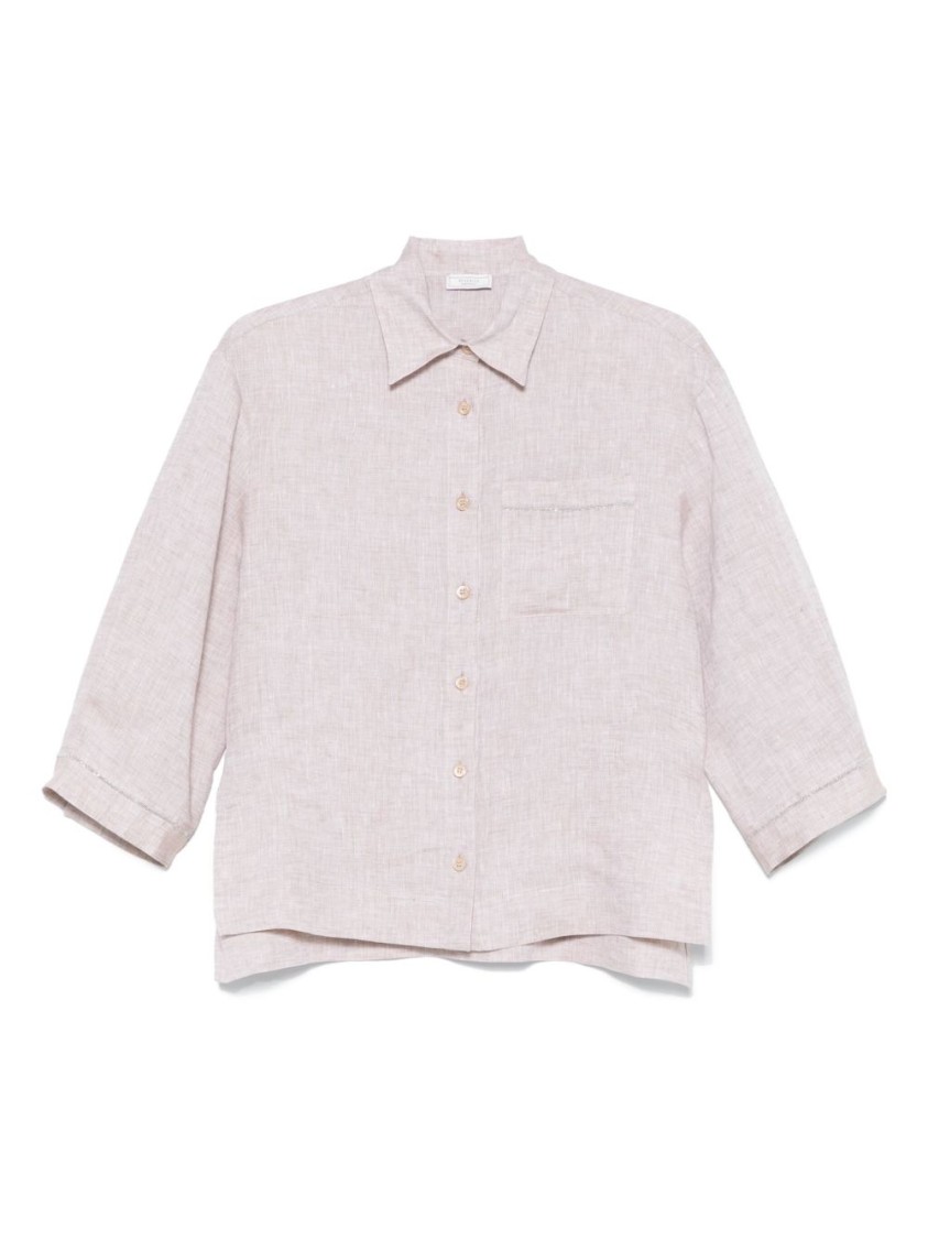Peserico Beige Linen Shirt With Classic Collar