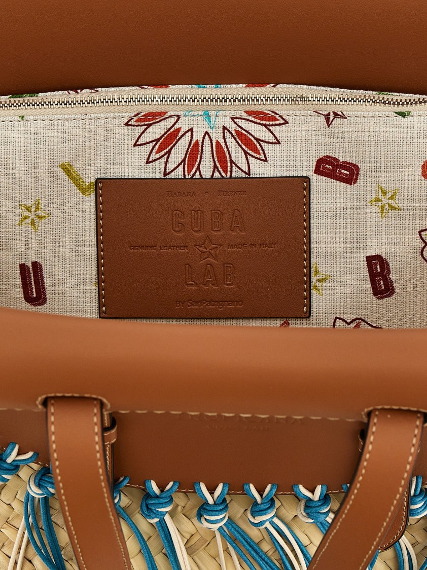 Cuba Lab 'tropicana Kenia' Camel And Blue Tote Bag