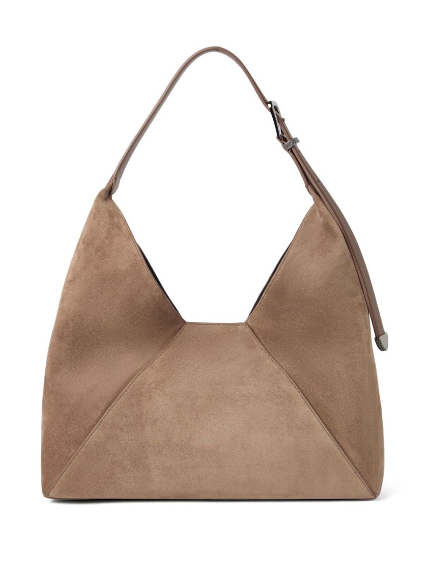 BRUNELLO CUCINELLI BRUNELLO CUCINELLI TOBACCO BROWN CALF SUEDE HANDBAG WITH VELVET EFFECT