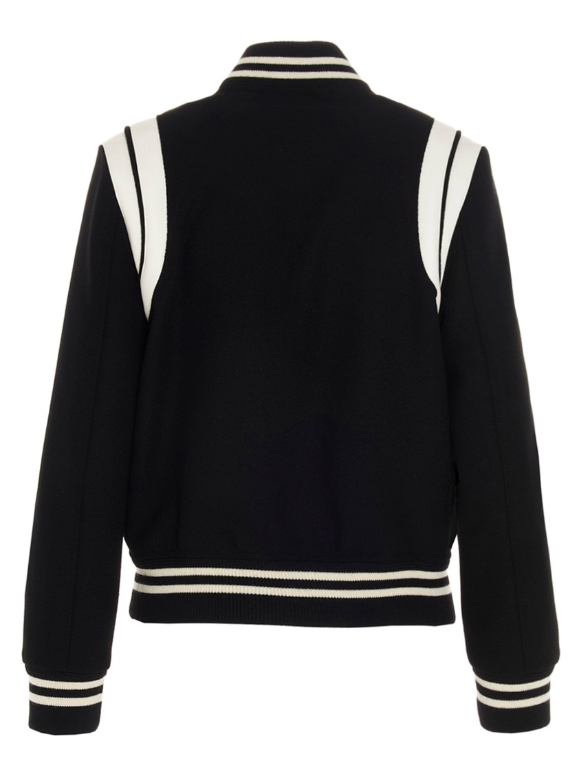 Saint Laurent Teddy Wool Jacket With Leather Profiles In Black