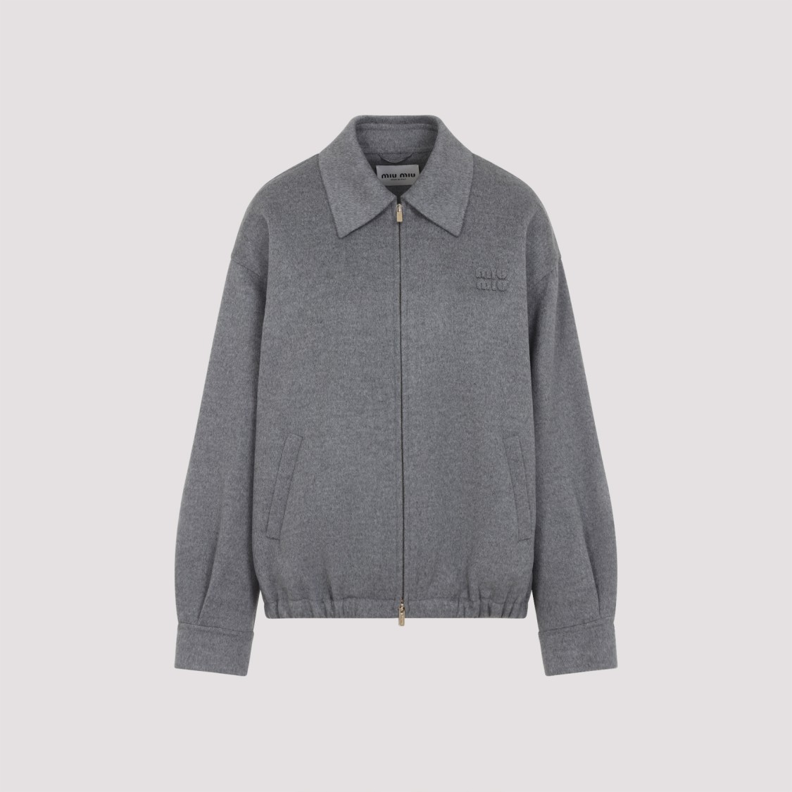 Miu Miu Cashmere Blend Jacket With Classic Collar In Gray