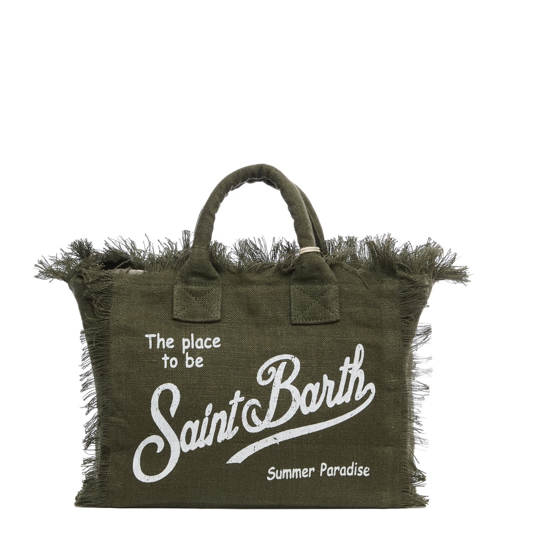 Mc2 Saint Barth Colette Linen Military Handbag With Logo Print