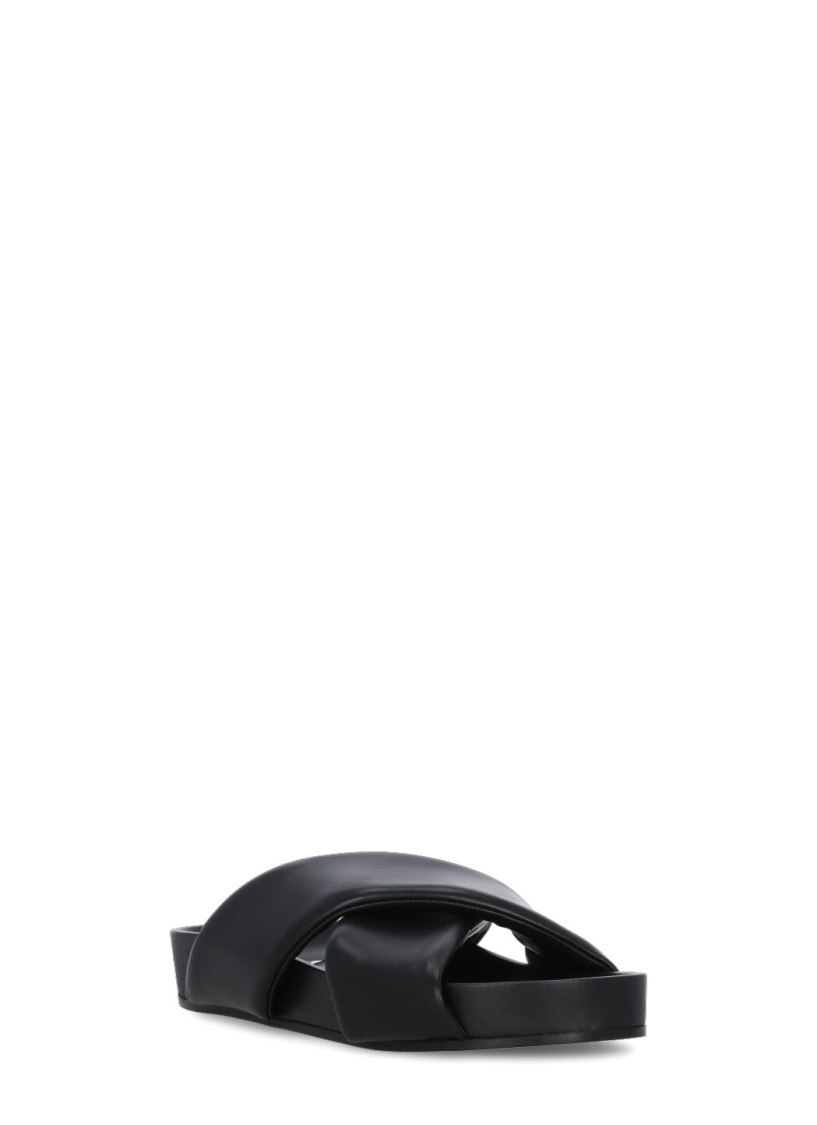 Jil Sander Black Leather Padded Slipper With Cross-straps In Black