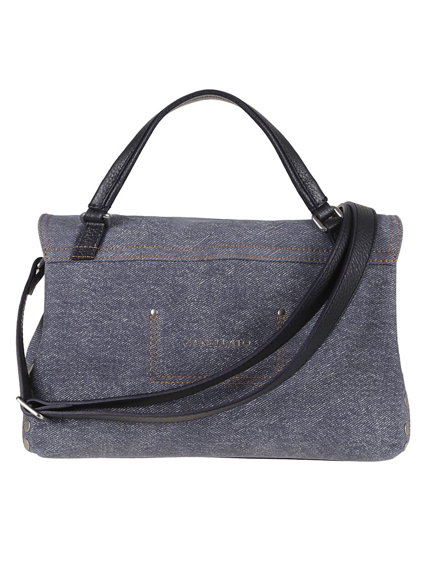Zanellato Flap Bag With Textured Denim And Leather Accents In Blue