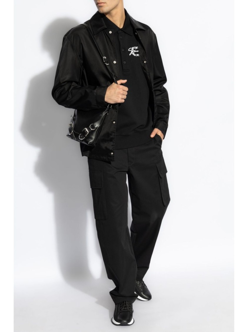 Givenchy Embroidered Logo Fleece Polo Sweatshirt In Black