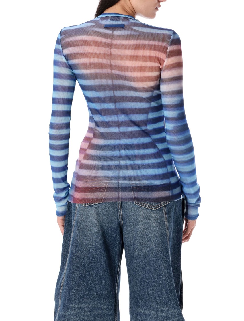 Jean Paul Gaultier Light Blue Mesh Printed Air Long Sleeves Top In Blue