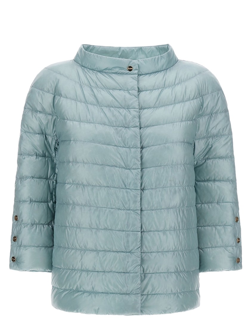 Herno Three-quarter Sleeves Light Blue Down Jacket In Green