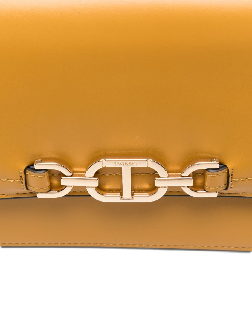 Twinset Twin-set Mustard Yellow Shoulder Bag With Gold-tone Chain-link Closure In Yellow