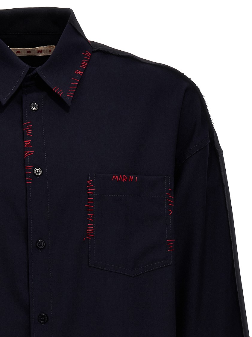 Marni Cool Wool Shirt With Contrast Stitching Shirt And Blouse Black In Black