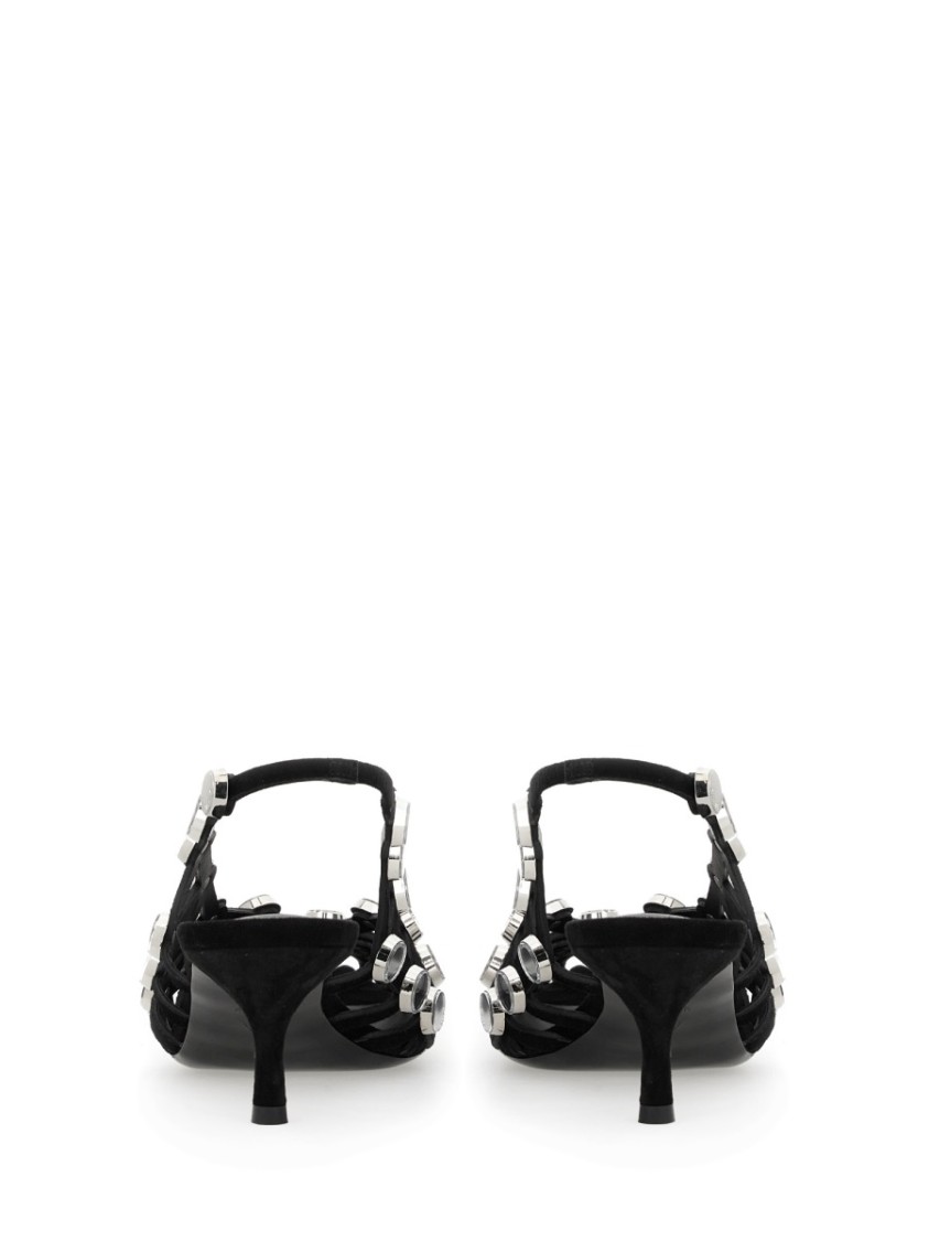 Attico The Black Open Lattice Design Low-heeled Shoes In Black