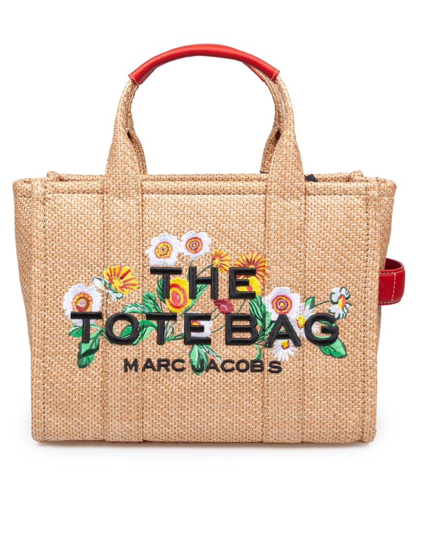 Marc Jacobs The Medium Tote Bag In Raffia With Embroidery