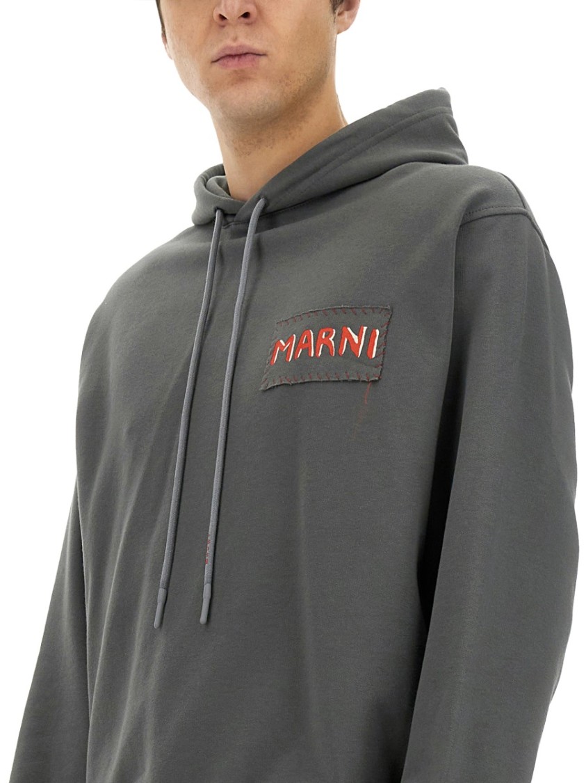 Marni Gray Loopback Cotton Jersey Hoodie In Grey