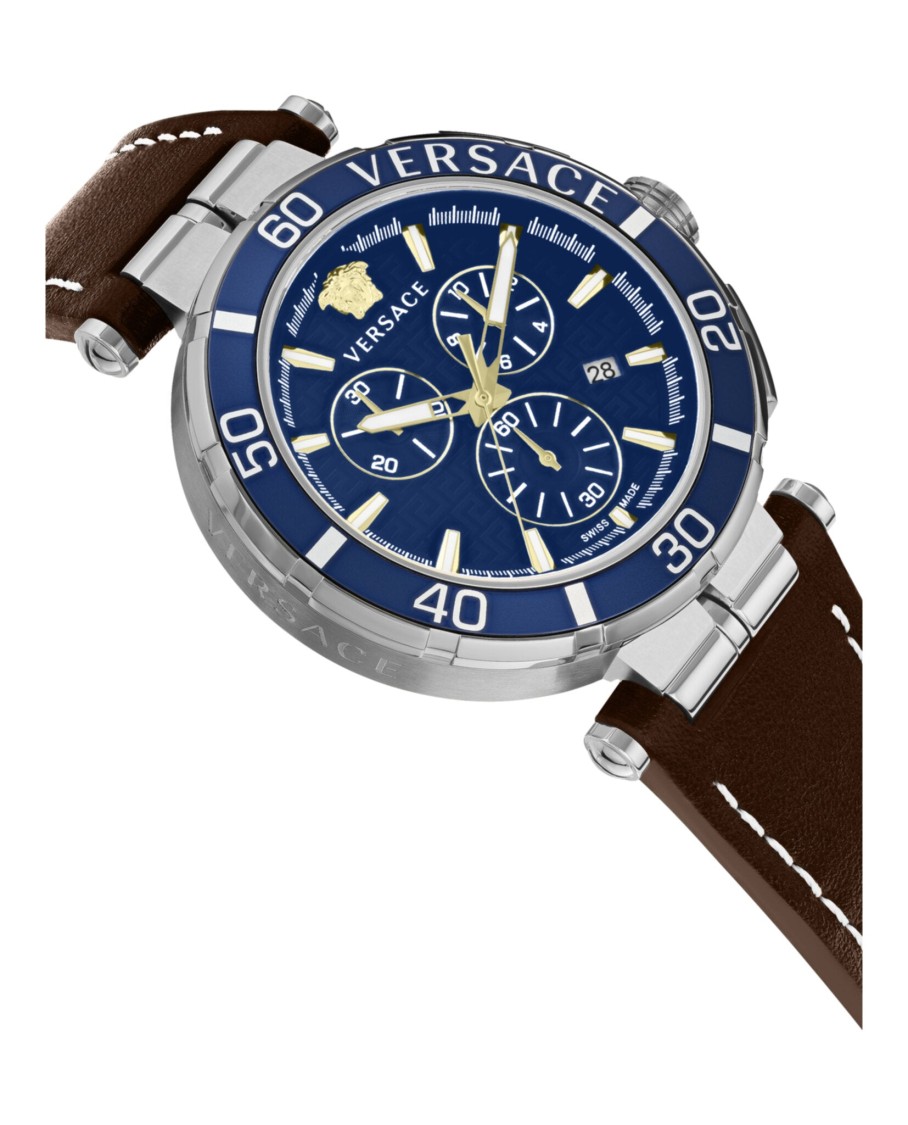 Versace Greca Chrono Strap Watch In Brown