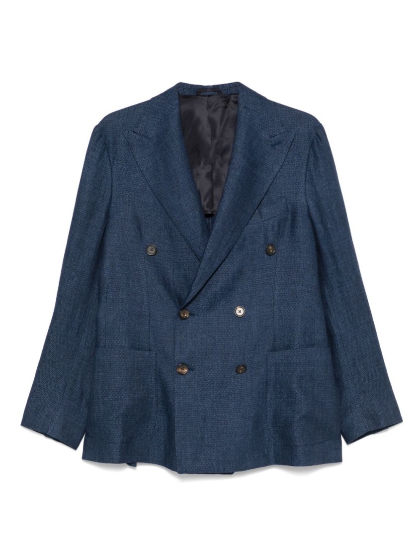 Doppiaa Indigo Blue Double-breasted Blazer With Side Patch Pockets