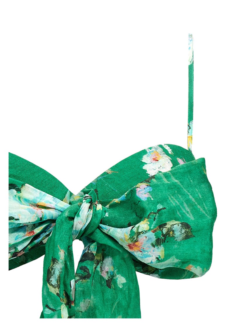 Zimmermann Womens Everley Bow Floral-pattern Linen Bralette Green Watercolour Floral In Green