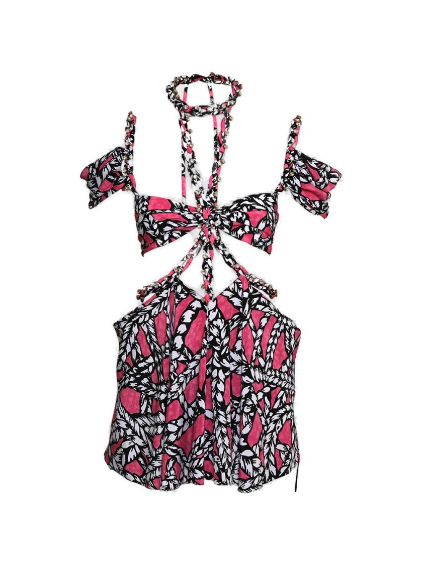 Area Printed Cut-out Silk Minidress