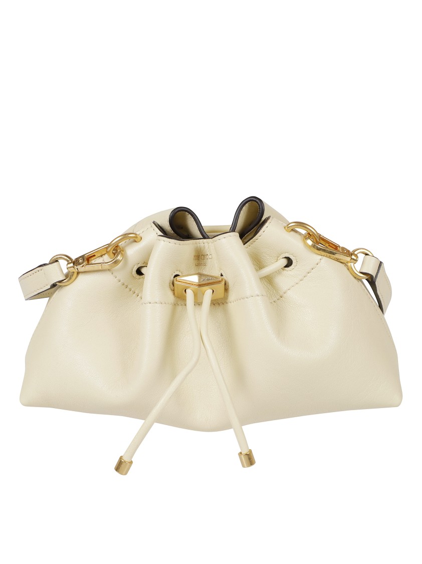 Jimmy Choo Structured Leather Drawstring Bag In Neutral