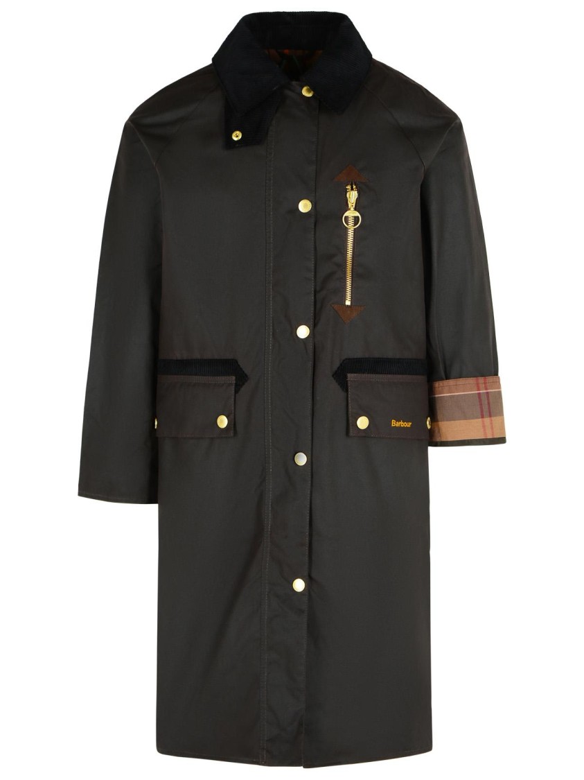 Barbour Brown Cotton Coat With Corduroy Collar And Tartan Details In Brown