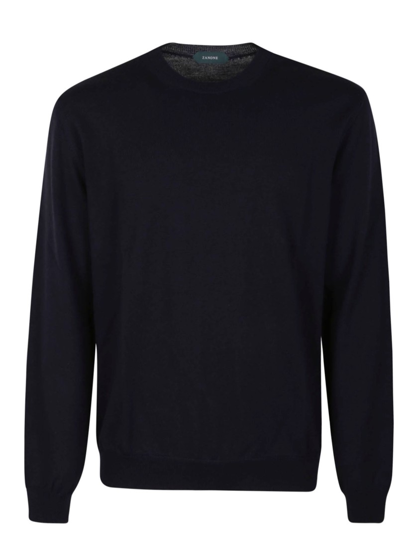 Zanone Linen Relaxed-fit Top With Classic Crew Neckline In Blue