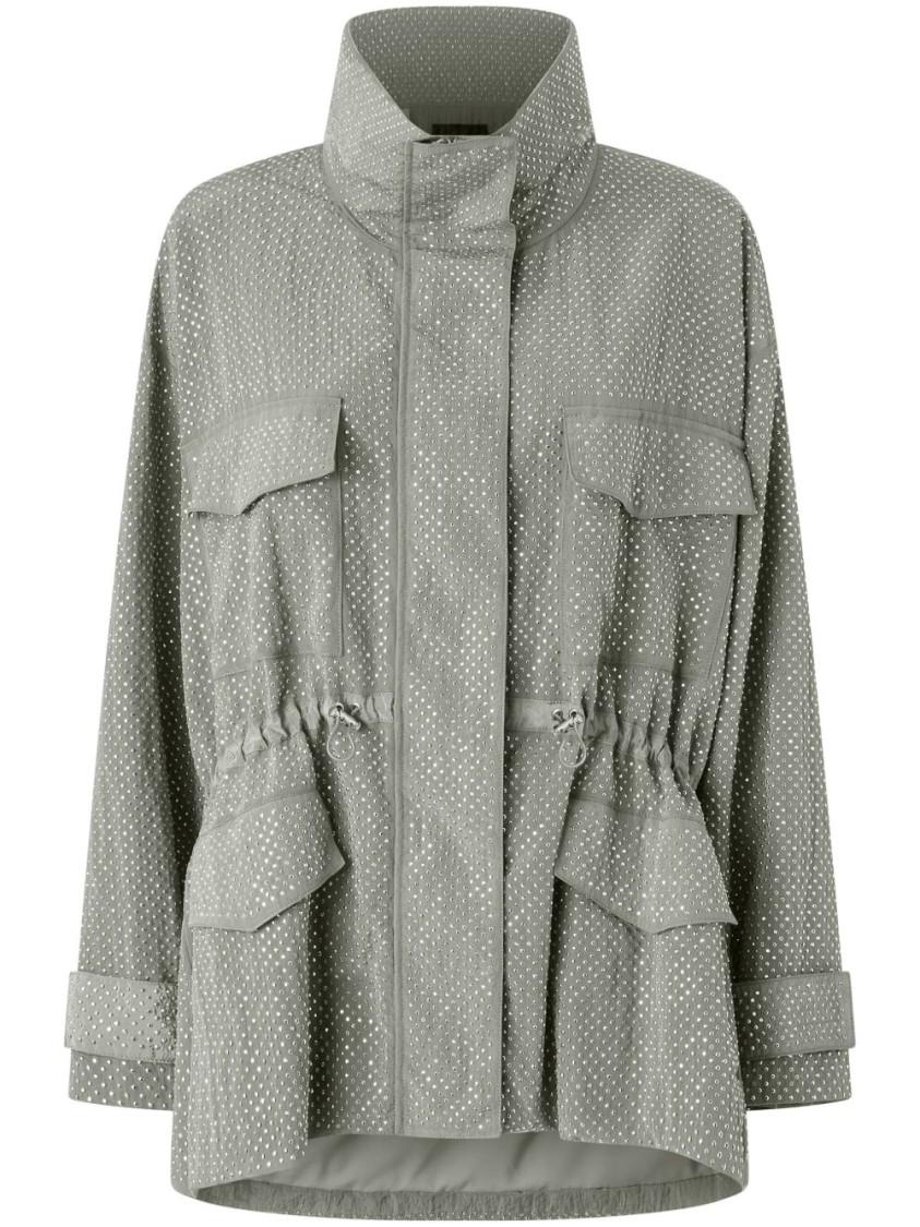 Shop Pinko Gray Parka With Subtle Dotted Pattern