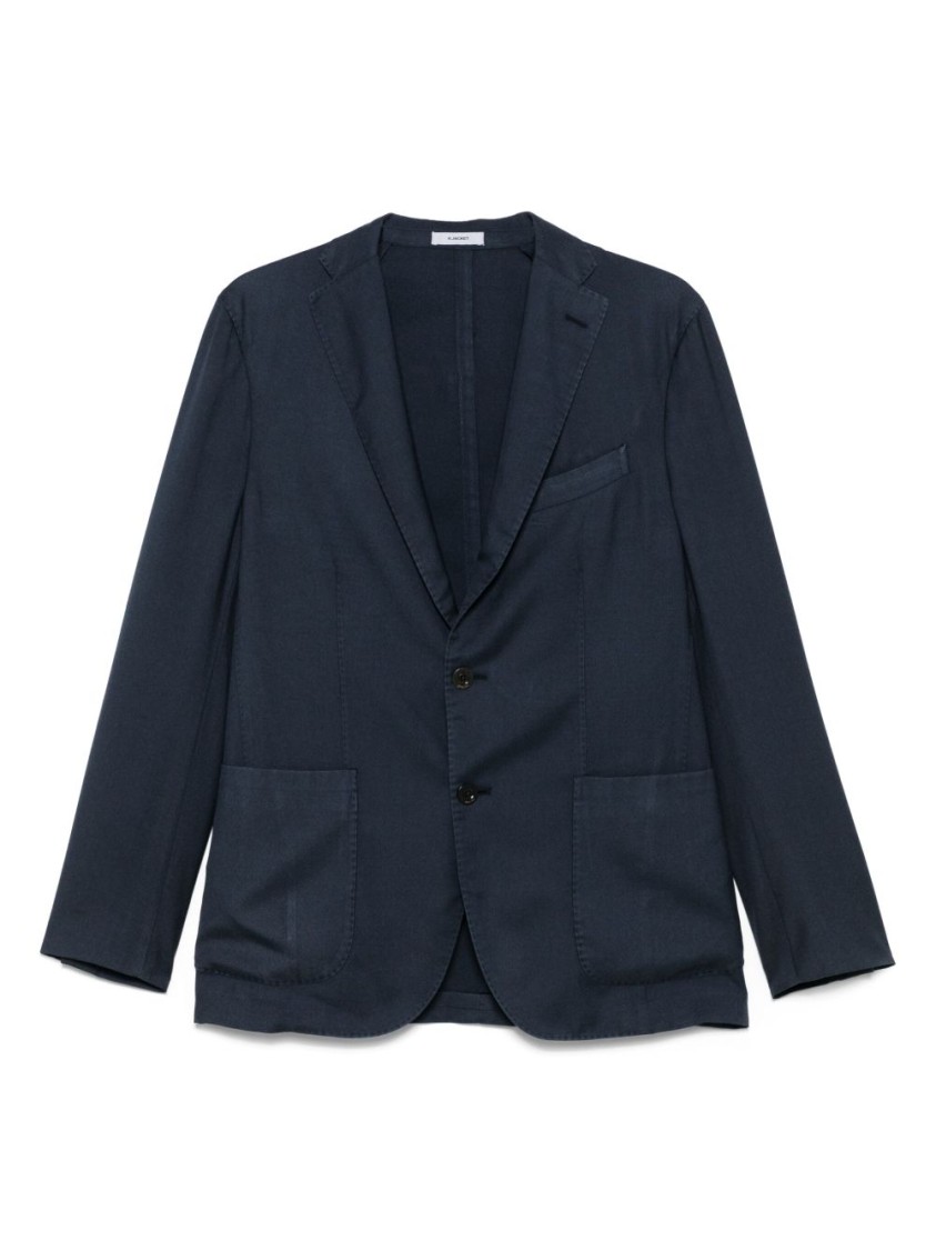 Boglioli Single-breasted Navy Wool Blazer With Front Patch Pockets In Blue