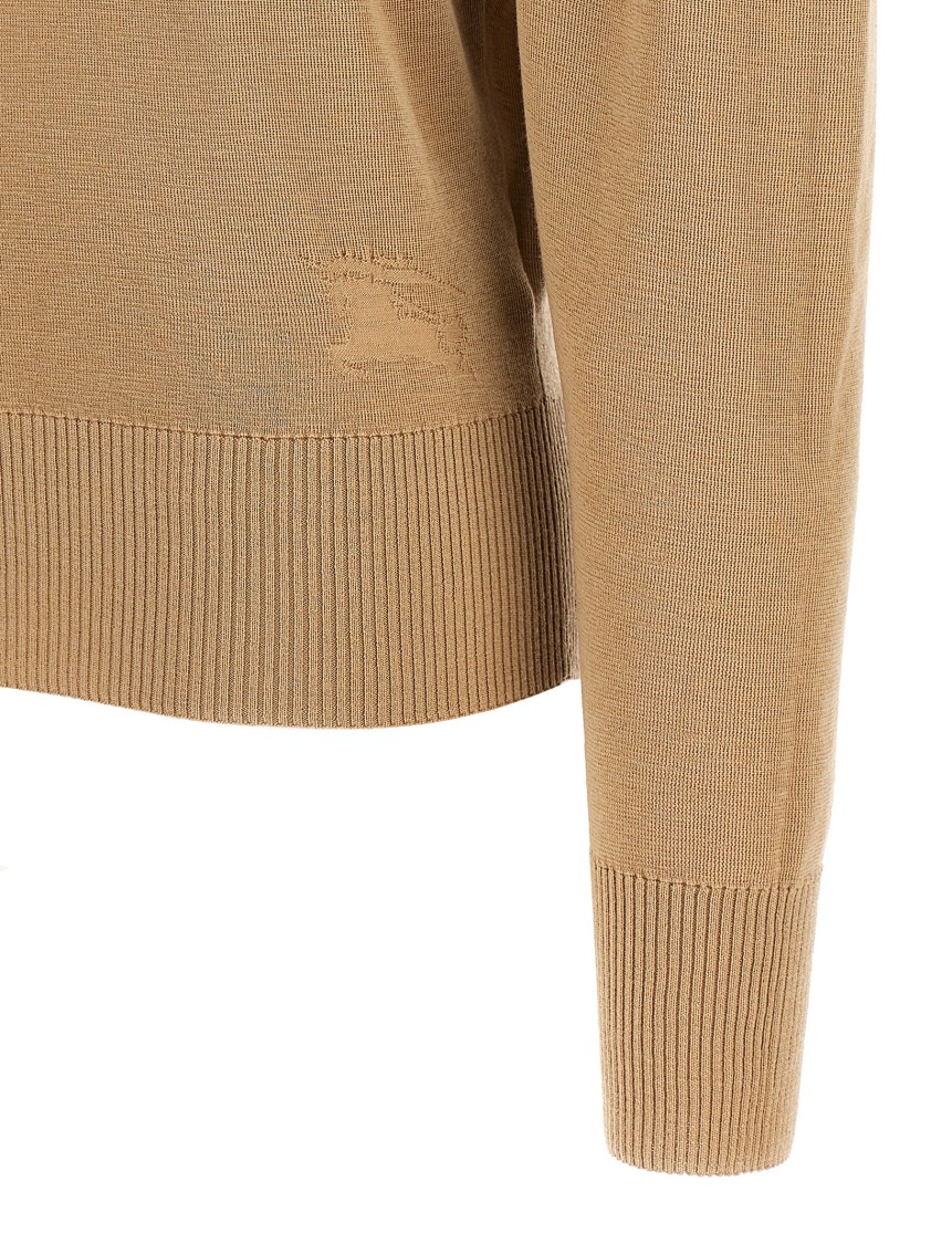 Burberry High-neck Wool Sweater With Logo Intarsia In Brown