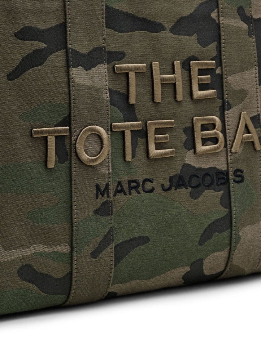 Marc Jacobs Camouflage Pattern Dark Green Tote Bag With Embroidered Logo In Gray