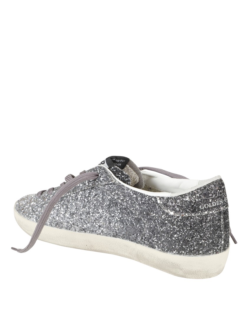 Golden Goose Glitter-finish Sneakers With Star Design And Vintage Sole In Silver