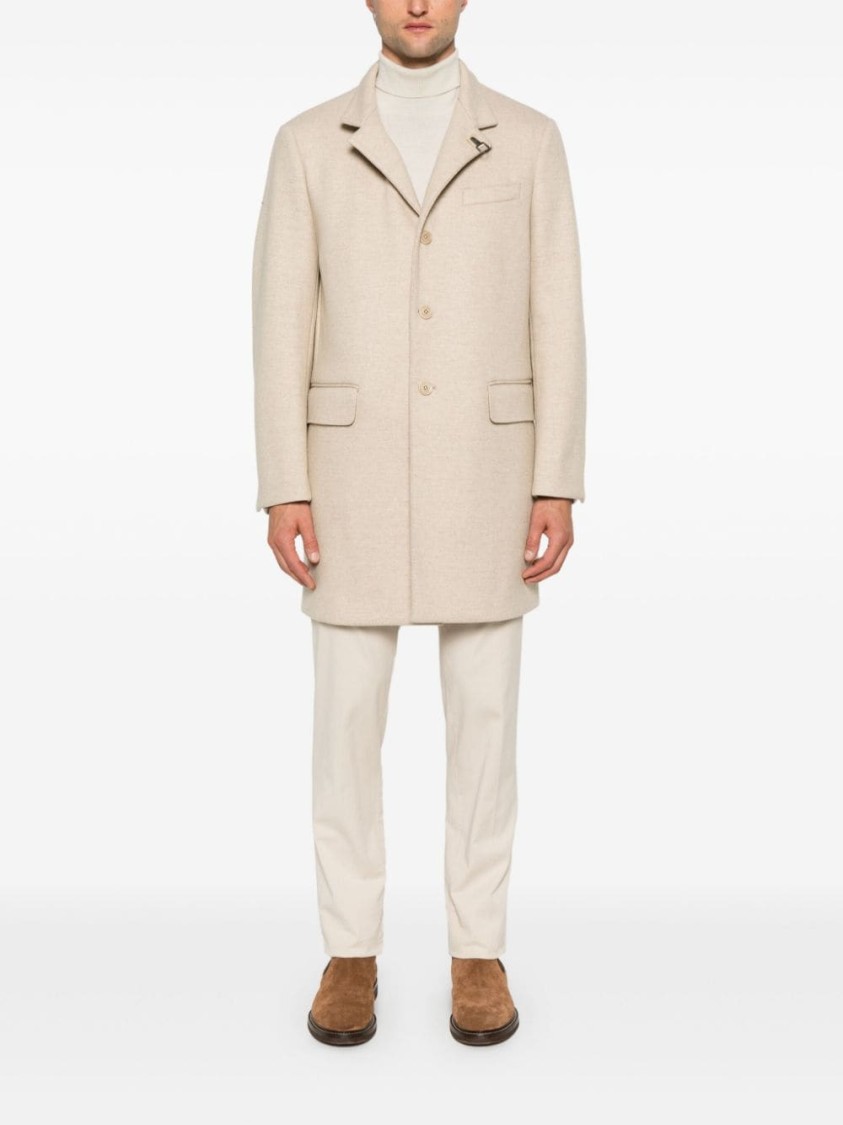 Fay Wool Blend Double-breasted Coat With High Neck In Neutrals