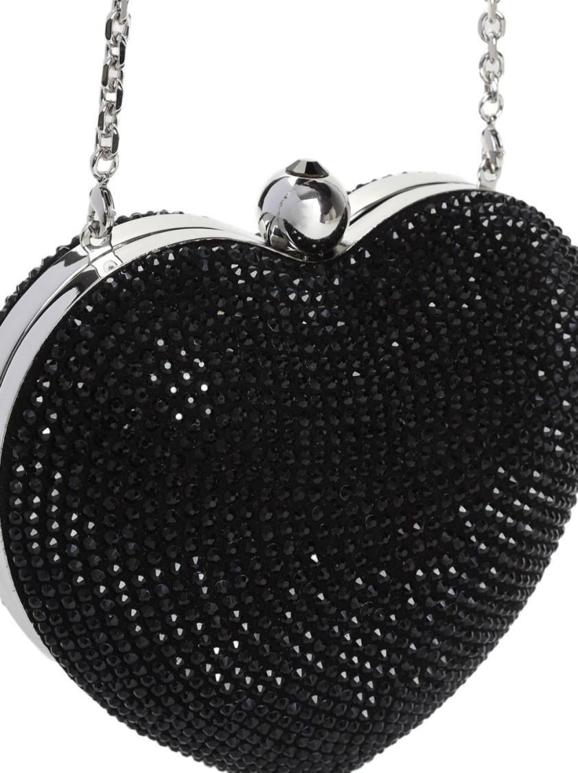 Mach&mach Mach & Mach Heart-shaped Black Clutch With Shimmering Embellishments In Red