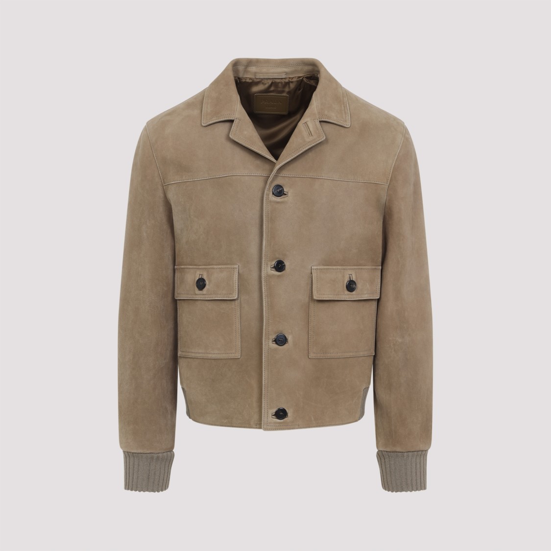 Prada Classic Button-up Lamb Leather Jacket In Neutral