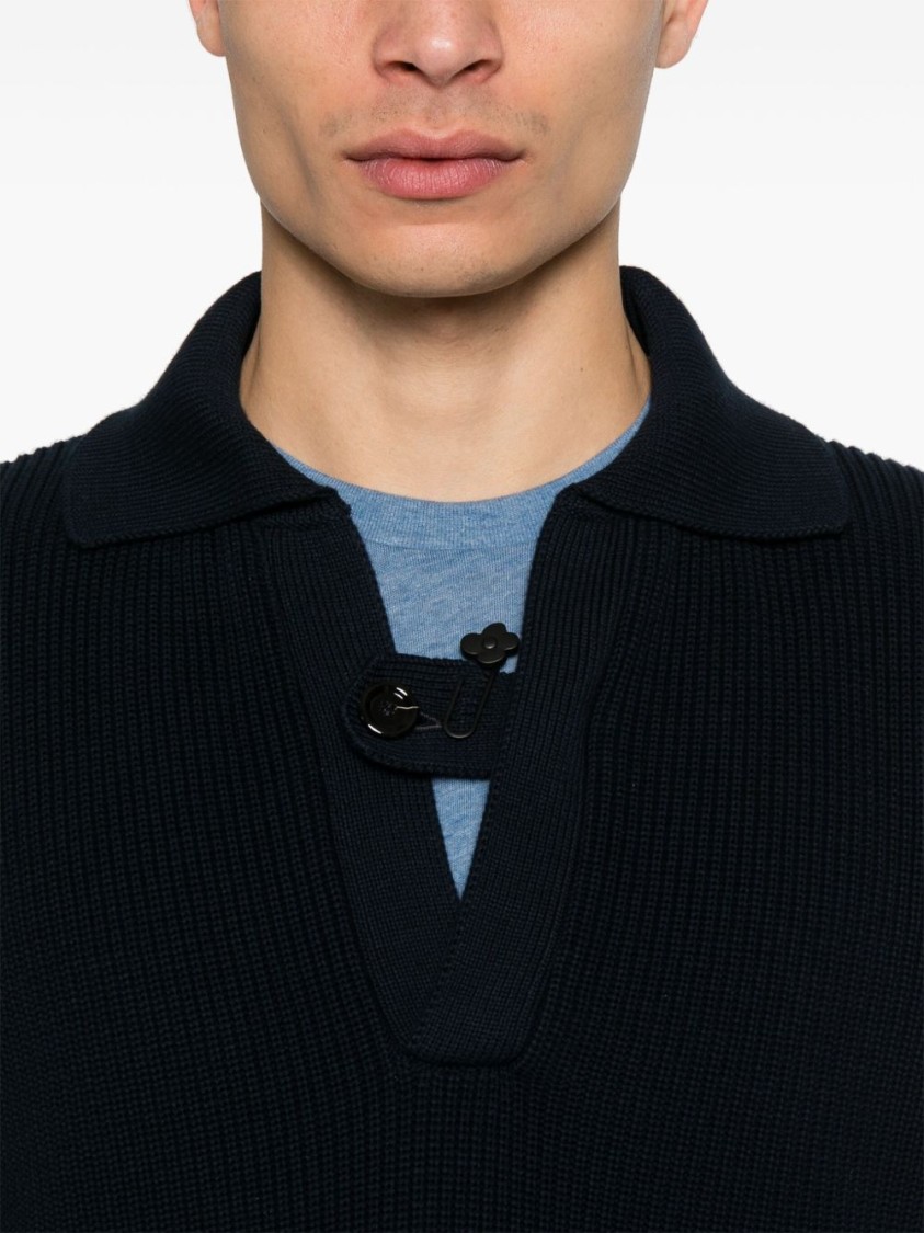 Lardini Button-closure Black Cotton Sweater With Ribbed Texture In Black