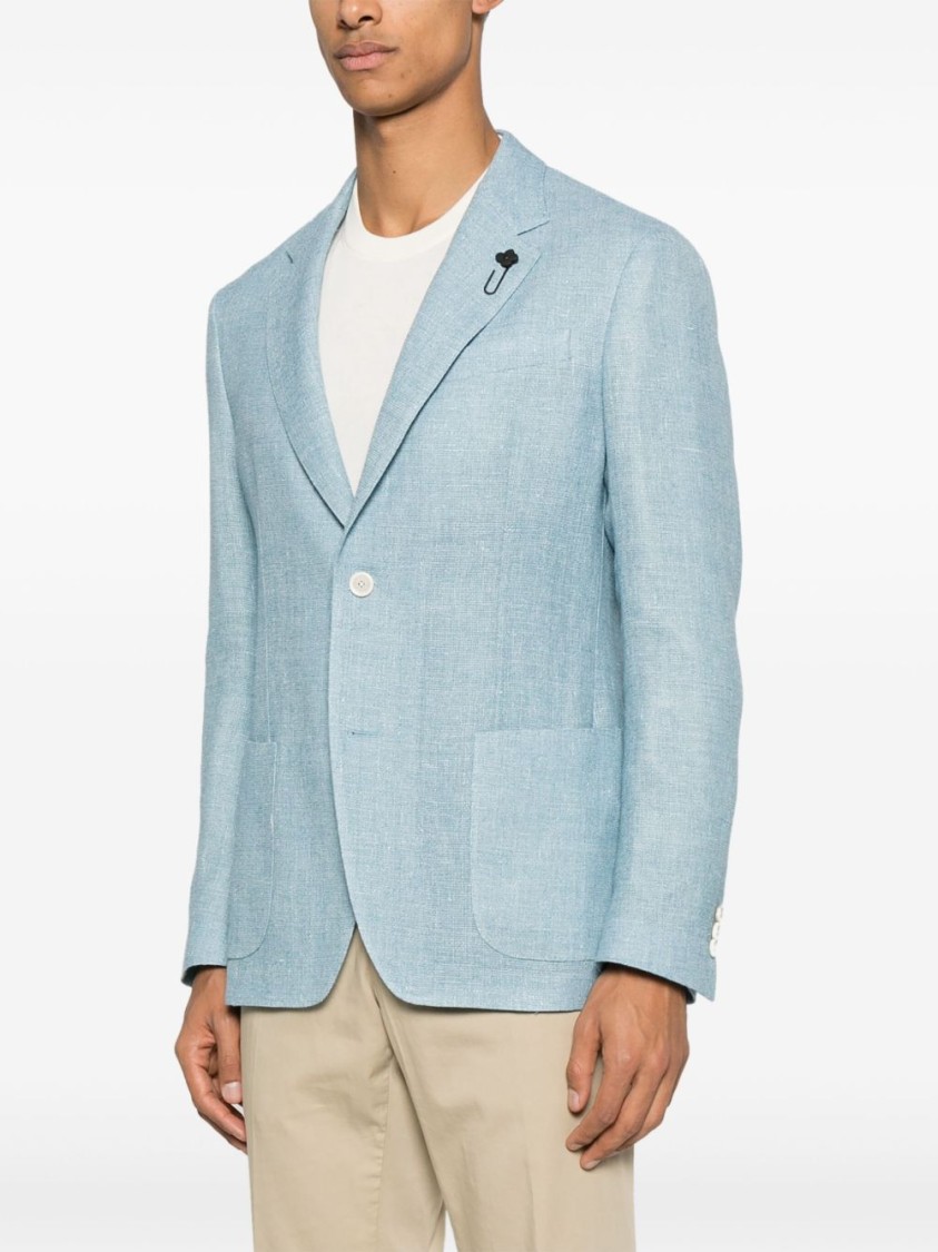 Lardini Single-breasted Jacket In Light Blue Linen And Wool In Blue