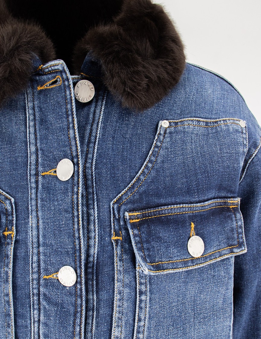 Pinko Denim Jacket With Faux Fur Collar