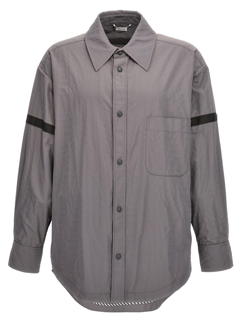 Thom Browne 'contrast Stripe Detail Snap Front Overshirt' In Gray