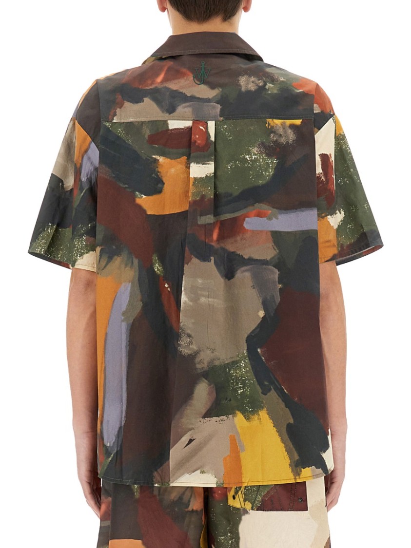 Jw Anderson J. W. Anderson Wide V-neck Short Sleeve Shirt With Abstract Print In Multicolor
