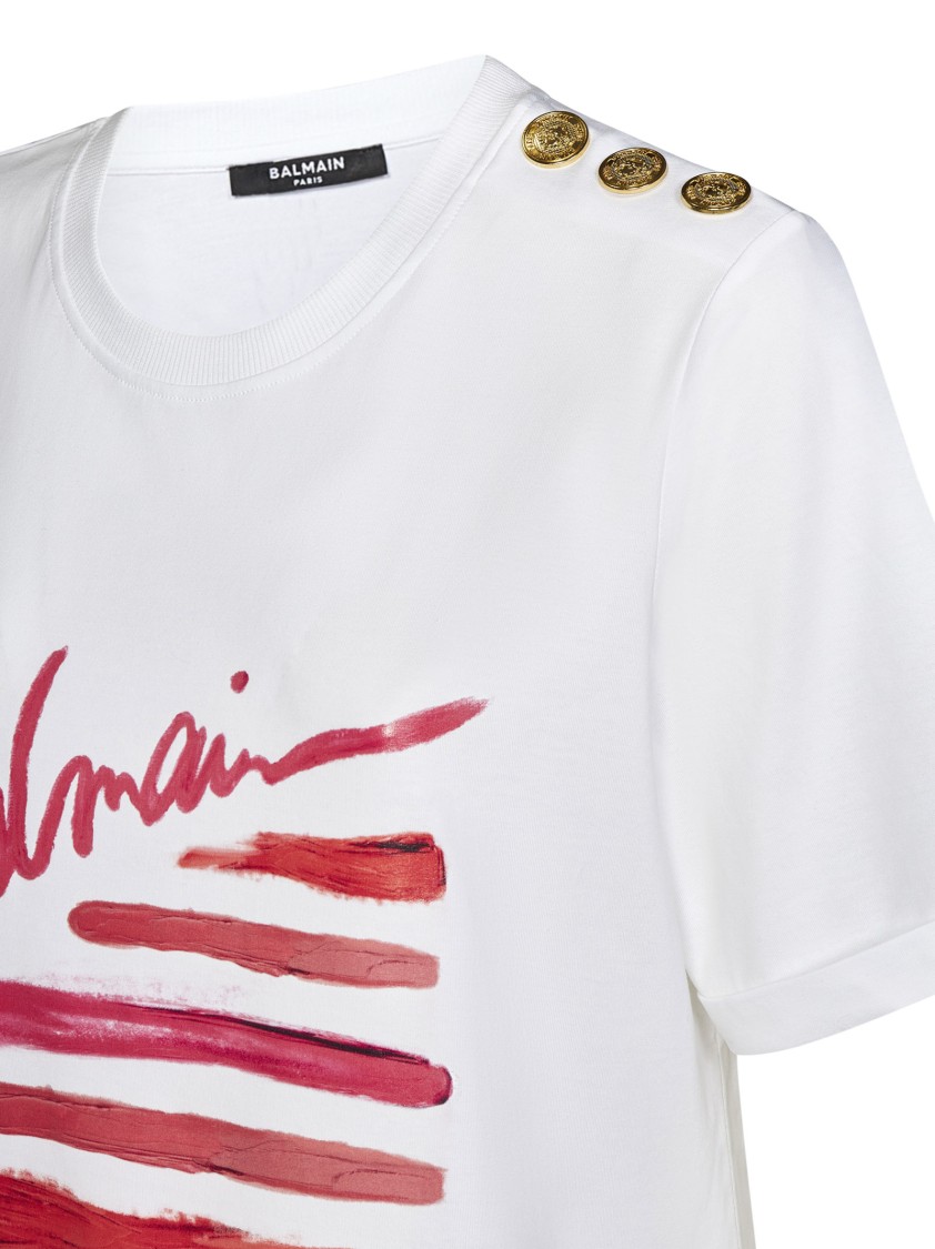 Balmain Cotton Jersey Crewneck T-shirt With Lipstick Print In White