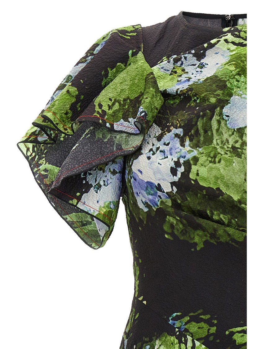 Victoria Beckham Floral Print Mini Dress With Cape-style Sleeves In Black