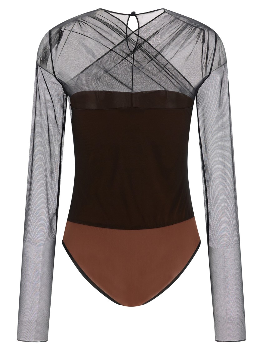 Nensi Dojaka 'mesh Overlay Geometric Pattern Bodysuit' In Brown