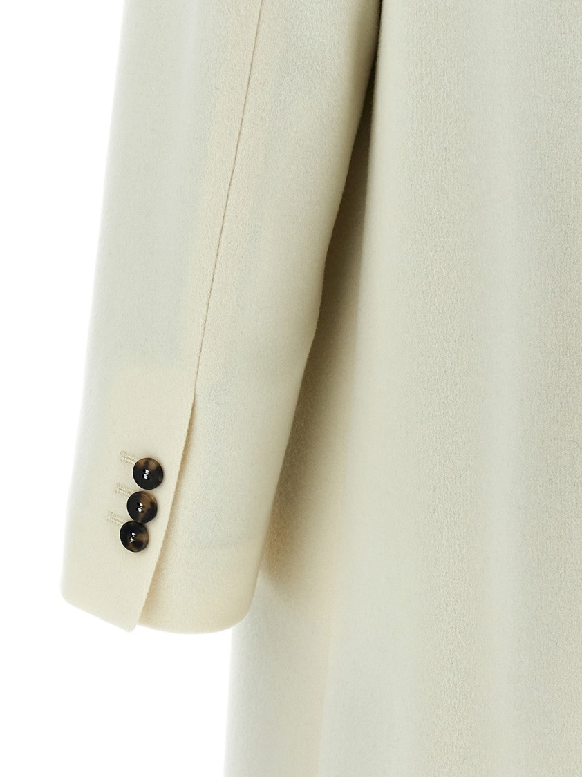 Alberto Biani Double-breasted Wool Coat With Peak Lapels In Neutral