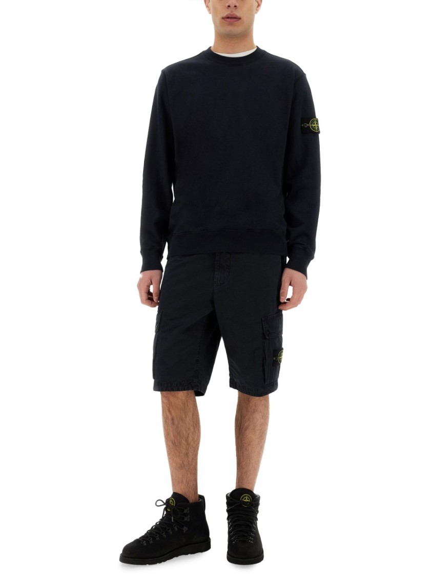 Stone Island Compass-patch Concealed-fastening Coat In Blue