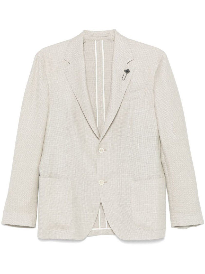 Lardini Textured Beige Tailored Jacket With Notched Lapel In White