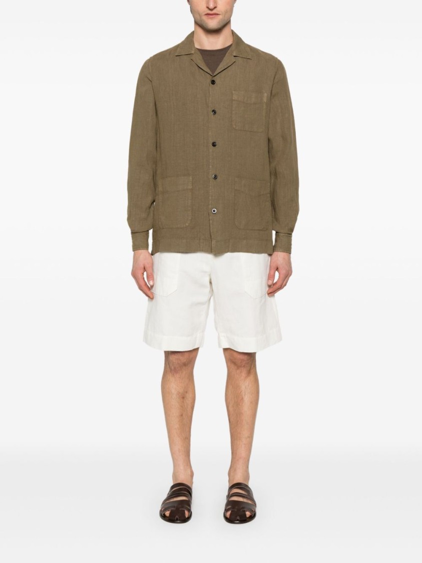 Boglioli Olive Green Relaxed-fit Overshirt With Button Fastening In Brown